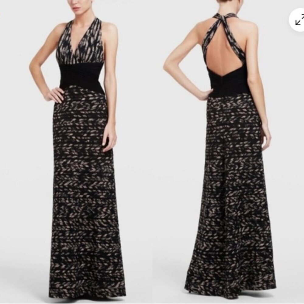 BCBGMaxAzria Black and Tan Alana Evening Gown Size 8